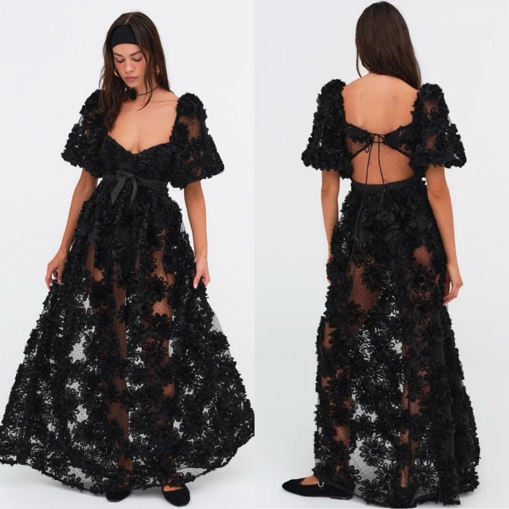 NWT For Love & Lemons Astrid Sheer Floral Maxi Dress